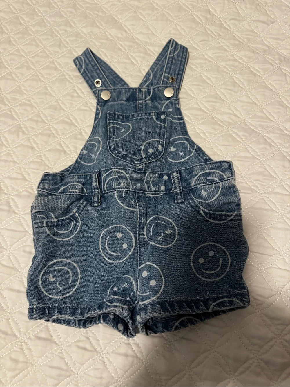 The Children's Place Denim Smiley Short Overalls - Blue